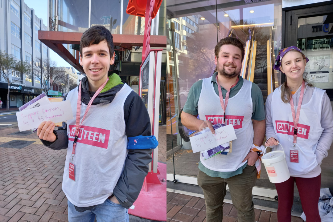 Canteen rangatahi members fundraising for Bandanna Day 2024